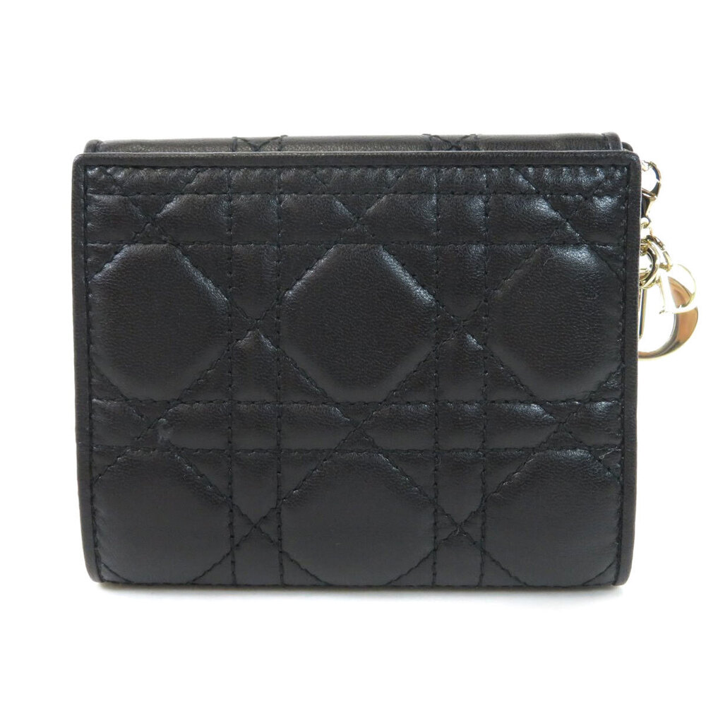 Dior Wallet leather charm bi  fold Christian Black